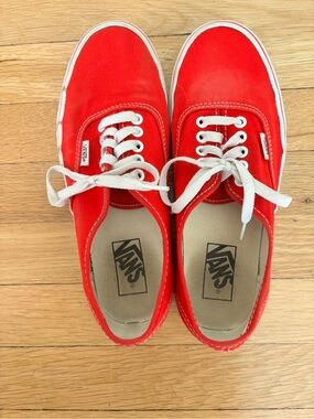 Vans Red Canvas Low-Top Sneakers with White Laces and Trim